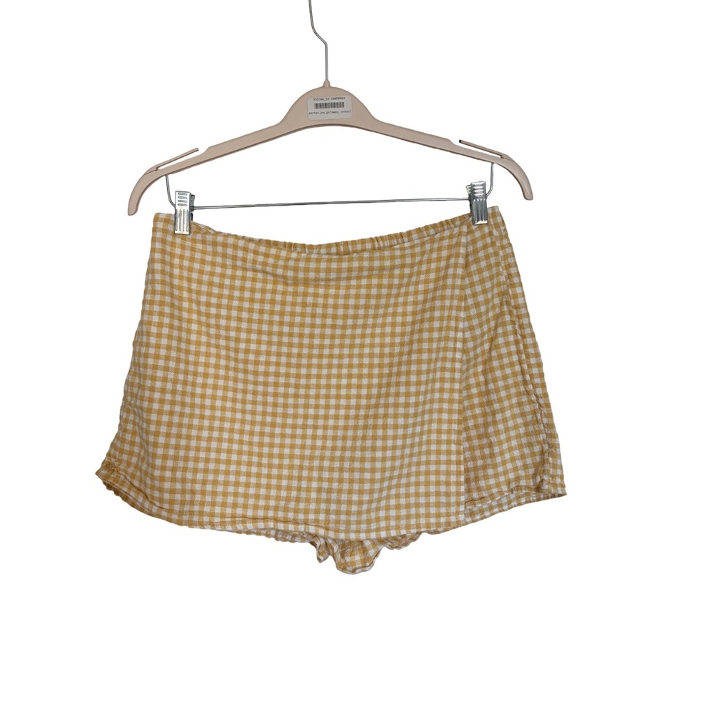 Yellow Gingham Linen-Blend‎ Shorts Mid Rise 3.5” Inseam Summer